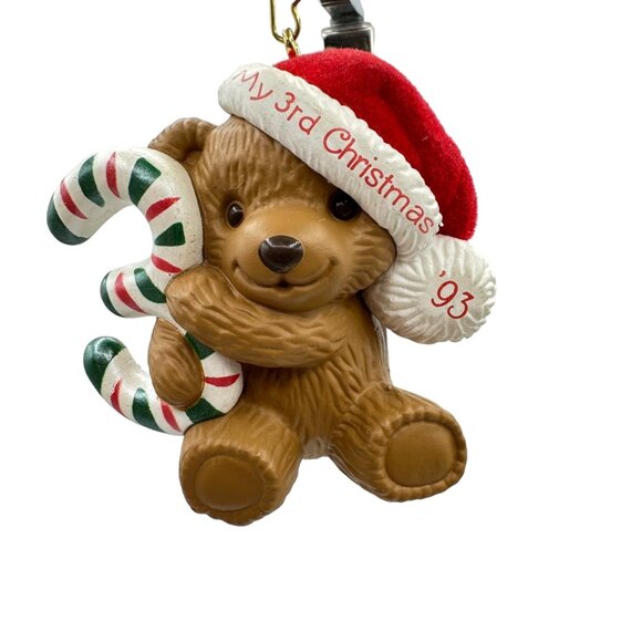 My 3rd Christmas 93 Bear Ornament With Candy Cane Holiday Decoration Childs - Picture 1 of 10